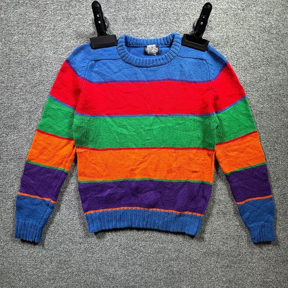 VTG Lands' End Sweater Womens Large Rainbow Striped Colorblock Wool Knit Retro